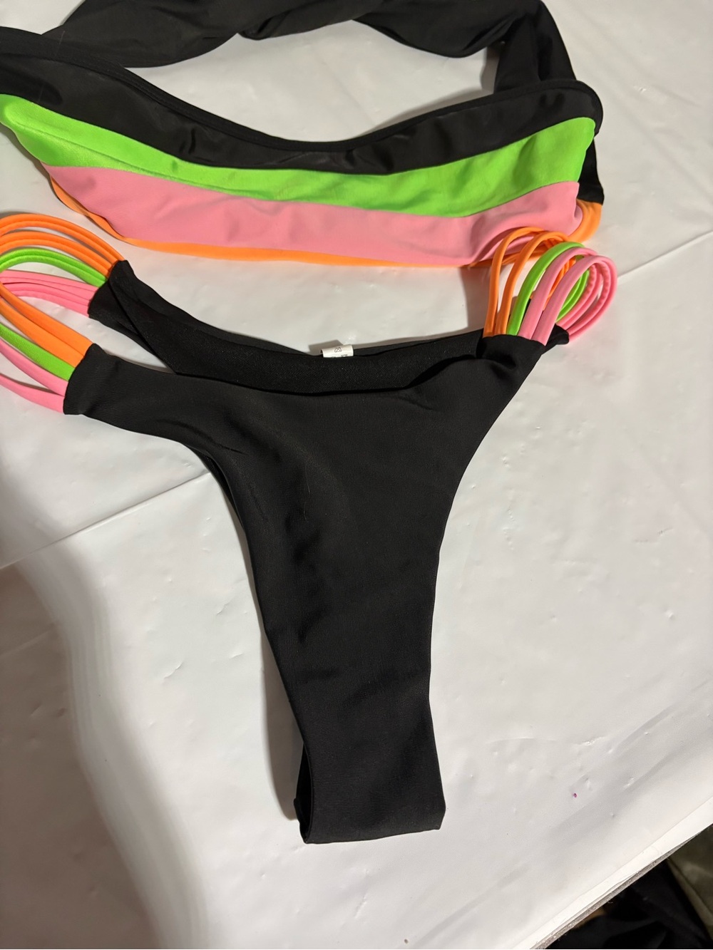 Black Bikini Set with Neon Pink, Neon Green & Neon Orange Accents